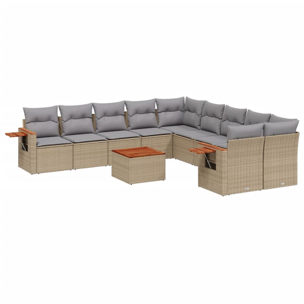 Salon de jardin 11 pcs avec coussins beige résine tressée
