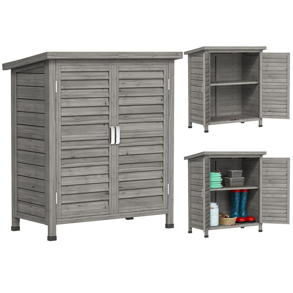 Armoire de jardin bois sapin terrasse rangement outils portes persiennes 87x46x96cm gris - comfortxl outdoor living