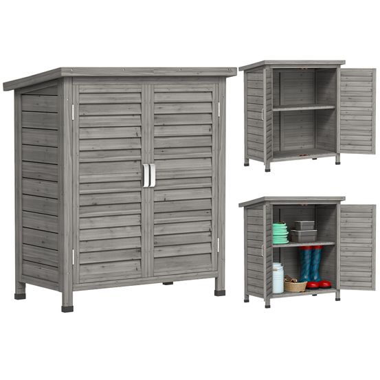 Armoire de jardin bois sapin terrasse rangement outils portes persiennes 87x46x96cm gris - comfortxl outdoor living