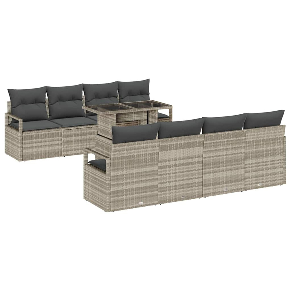 Ensemble de canapé de jardin 9 pcs gris clair polyrotin