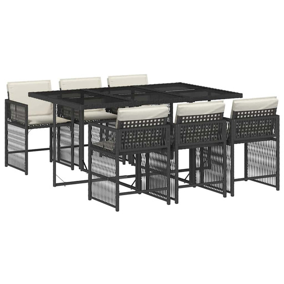 Ensemble à manger de jardin coussins 7pcs noir résine tressée