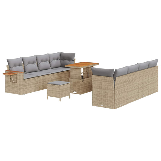 Ensemble de canapé de jardin 11 pcs beige polyrotin