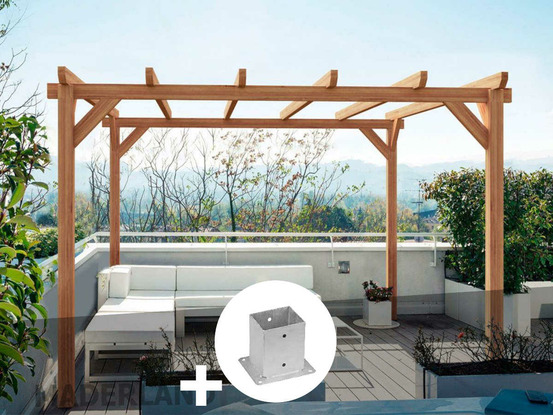 Pergola en bois lamellé-collé villeurbanne 400 x 400 cm + 4 supports poteaux