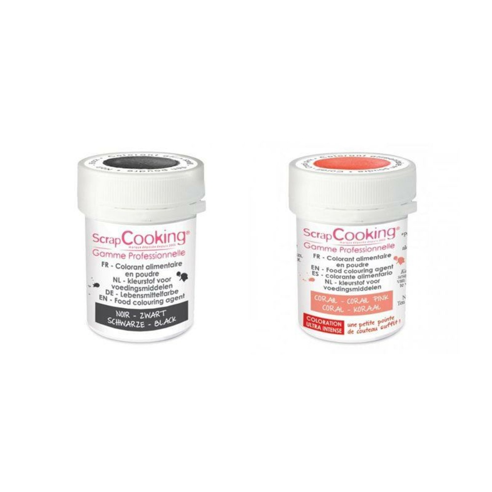2 colorants alimentaires en poudre - corail-noir