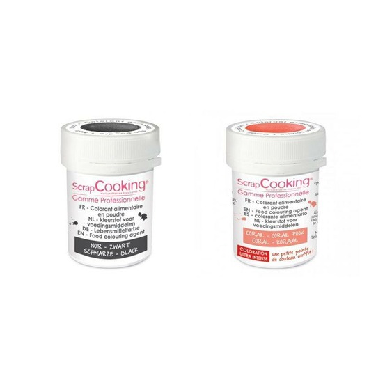 2 colorants alimentaires en poudre - corail-noir