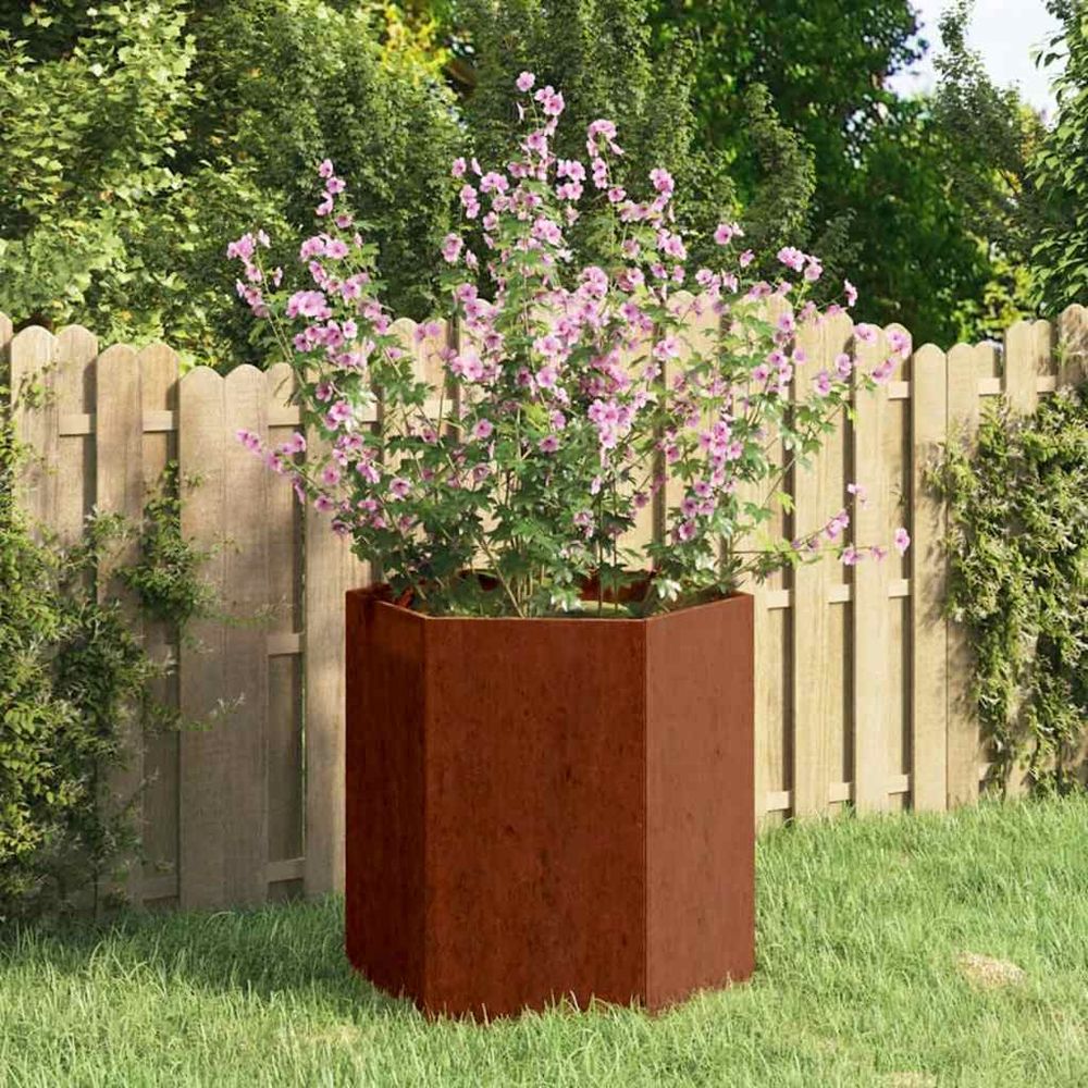 Jardinière carrée design en acier corten effet rouillé pour jardin 40x40x45 cm