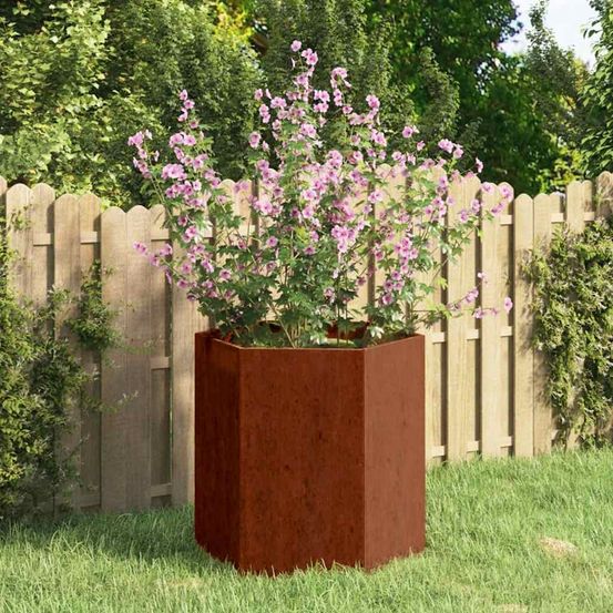Jardinière carrée design en acier corten effet rouillé pour jardin 40x40x45 cm