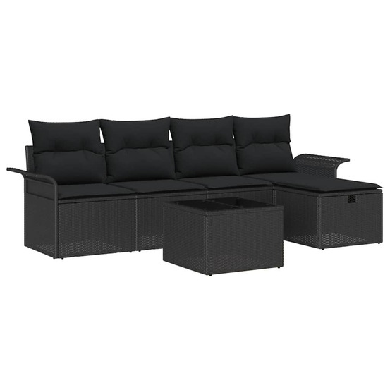 Ensemble de canapé de jardin avec coussin 6 pcs noir poly rotin
