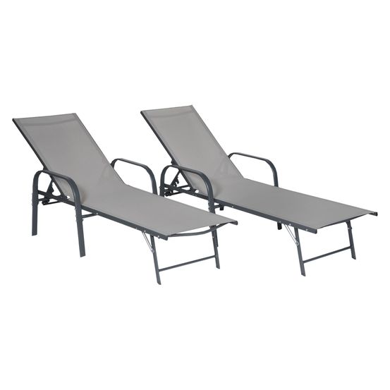 Lot de 2 bains de soleil sardinia en textilène gris - structure anthracite