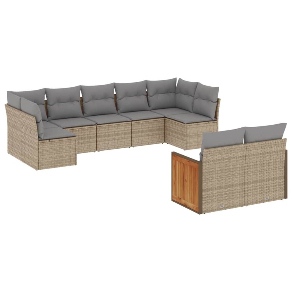 Salon de jardin avec coussins 9 pcs beige résine tressée