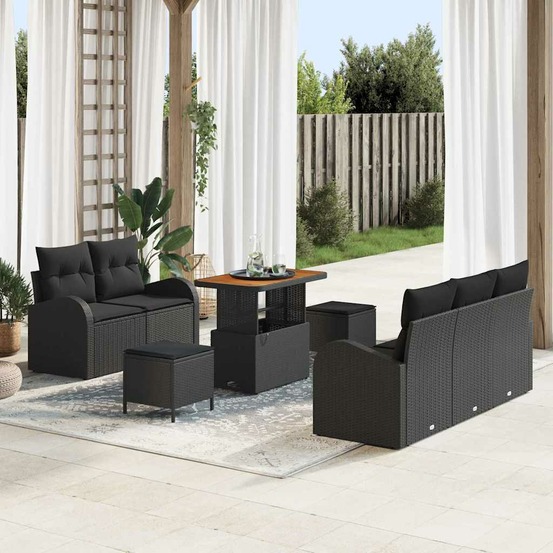 Ensemble de canapé de jardin avec coussin 8 pcs noir polyrotin