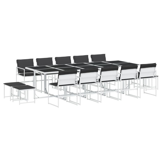 Ensemble à manger de jardin avec coussins 15pcs blanc textilène