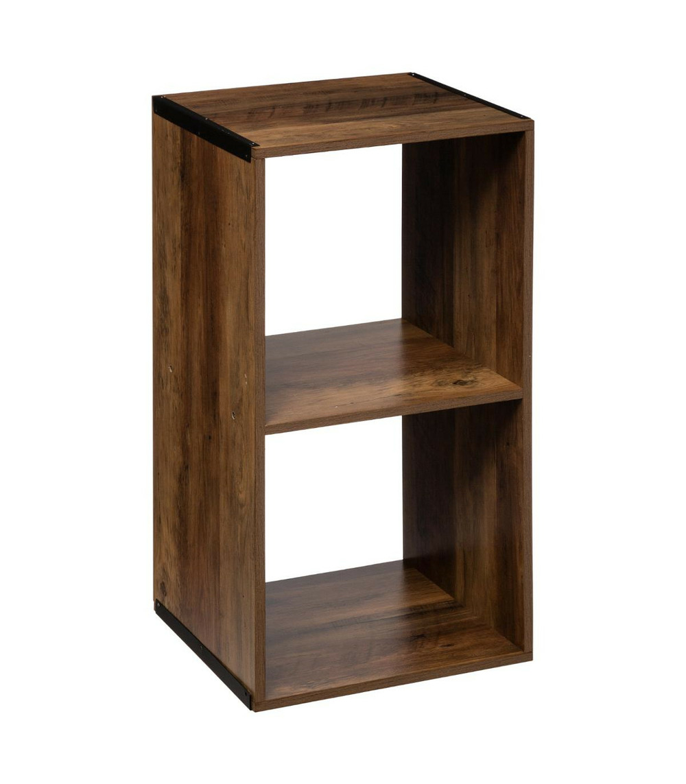 Meuble étagère 2 cases de rangement effet bois foncé style industriel h 67.5 cm