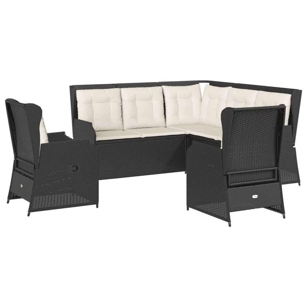 Salon de jardin 5 pcs avec coussins noir résine tressée