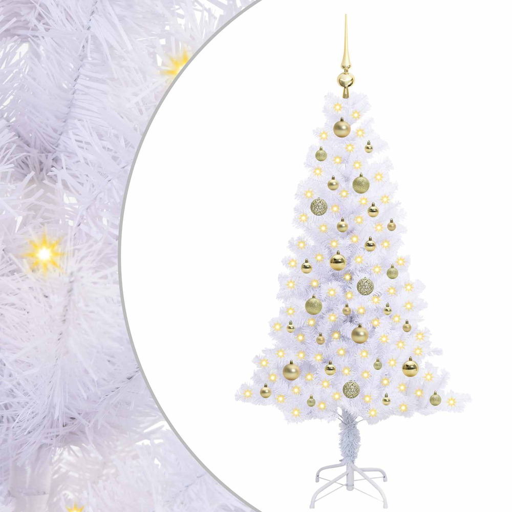 Sapin de noël artificiel avec 150 led blanc 150 cm pvc et acier