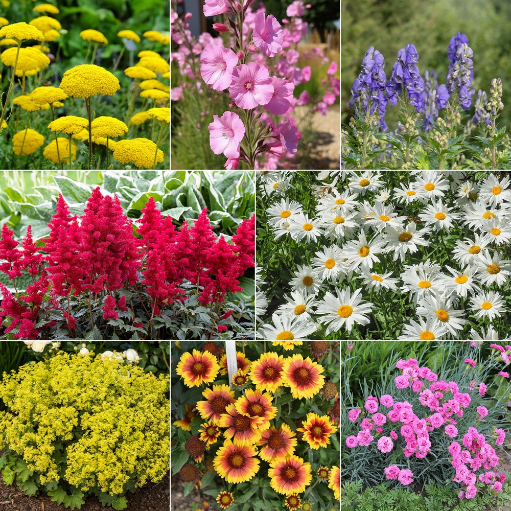 Massif fleuri facile - 8 plantes vivaces - superficie environ 1,5 m² - 8 pièces en racines nues et pots