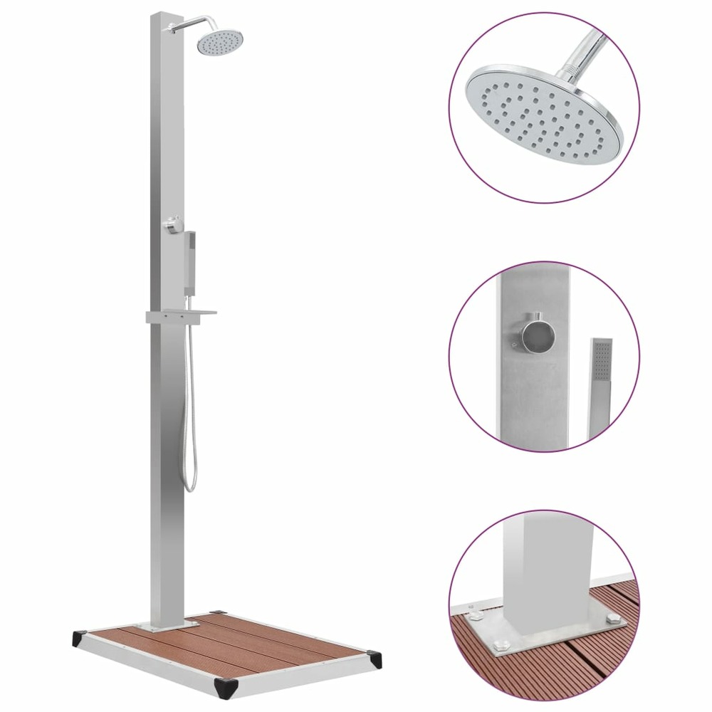 Douche d'extérieur avec receveur de douche wpc acier inoxydable