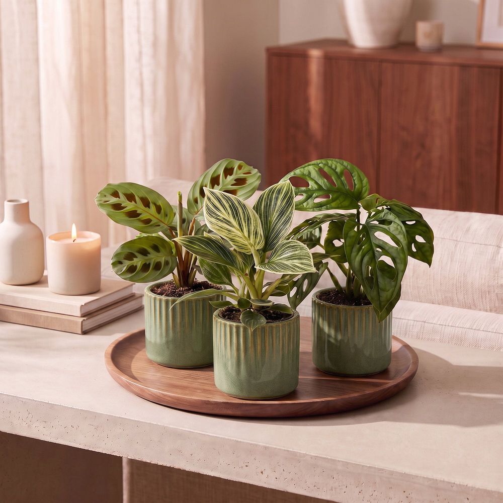 Box surprise de bébés plantes tropicales - lot de 3 à 12 plantes d'intérieur - pot de 6cm - vert olive