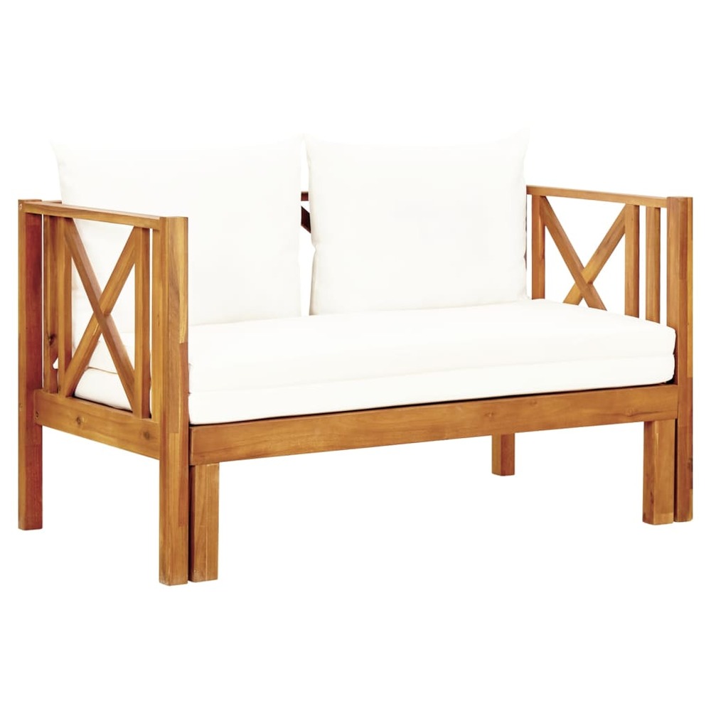 Banc de jardin meuble de patio d'extérieur terrasse 2 places et coussins 122 x 66 x 68,5 cm bois d'acacia massif