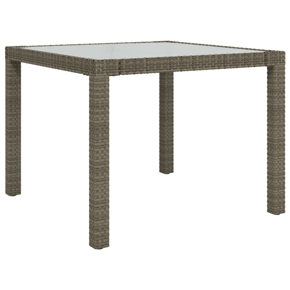 Table de jardin 90x90x75 cm verre trempé et résine tressée gris