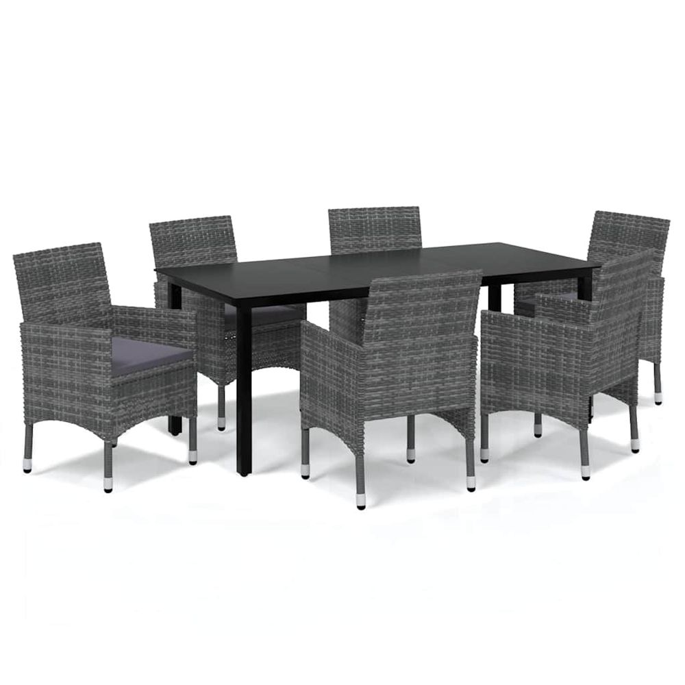 Ensemble à manger de jardin coussins 7pcs résine tressée gris