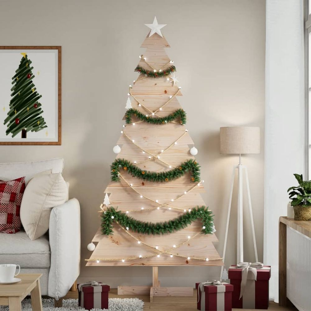 Sapin de noël en bois pin massif décoration intérieure 180 cm naturel