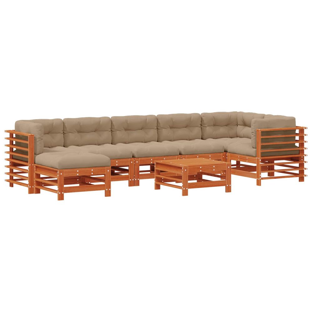 Ensemble de salon de jardin 8 pc brun ciré bois de pin massif