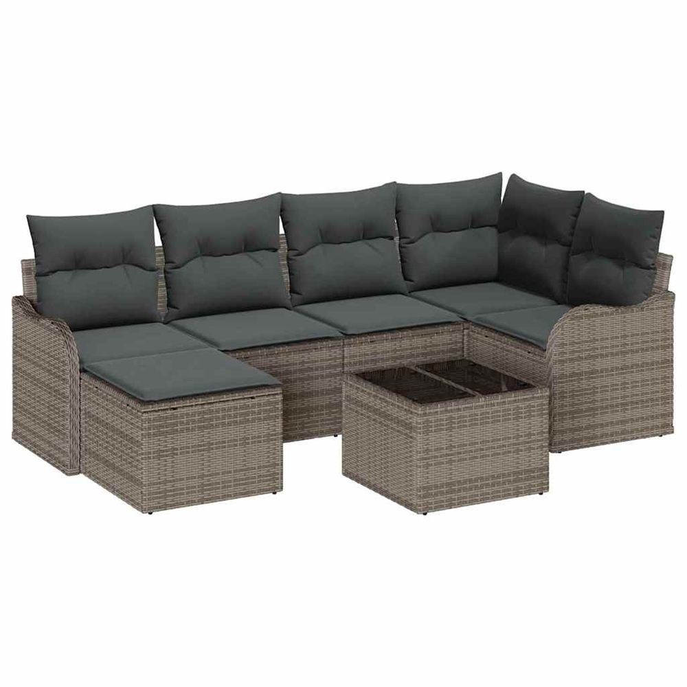 Ensemble de canapé de jardin 7 pc gris polyrotin