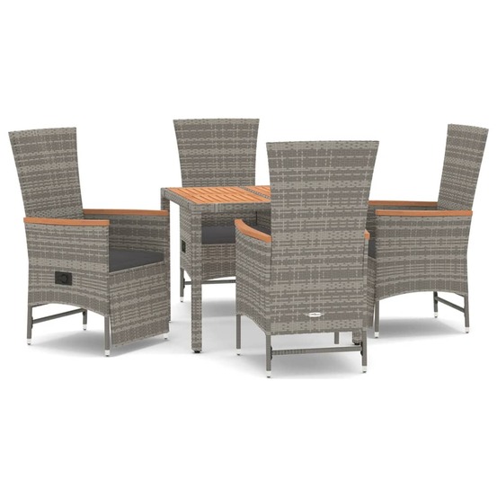 Ensemble à manger de jardin 5 pcs coussins gris résine tressée