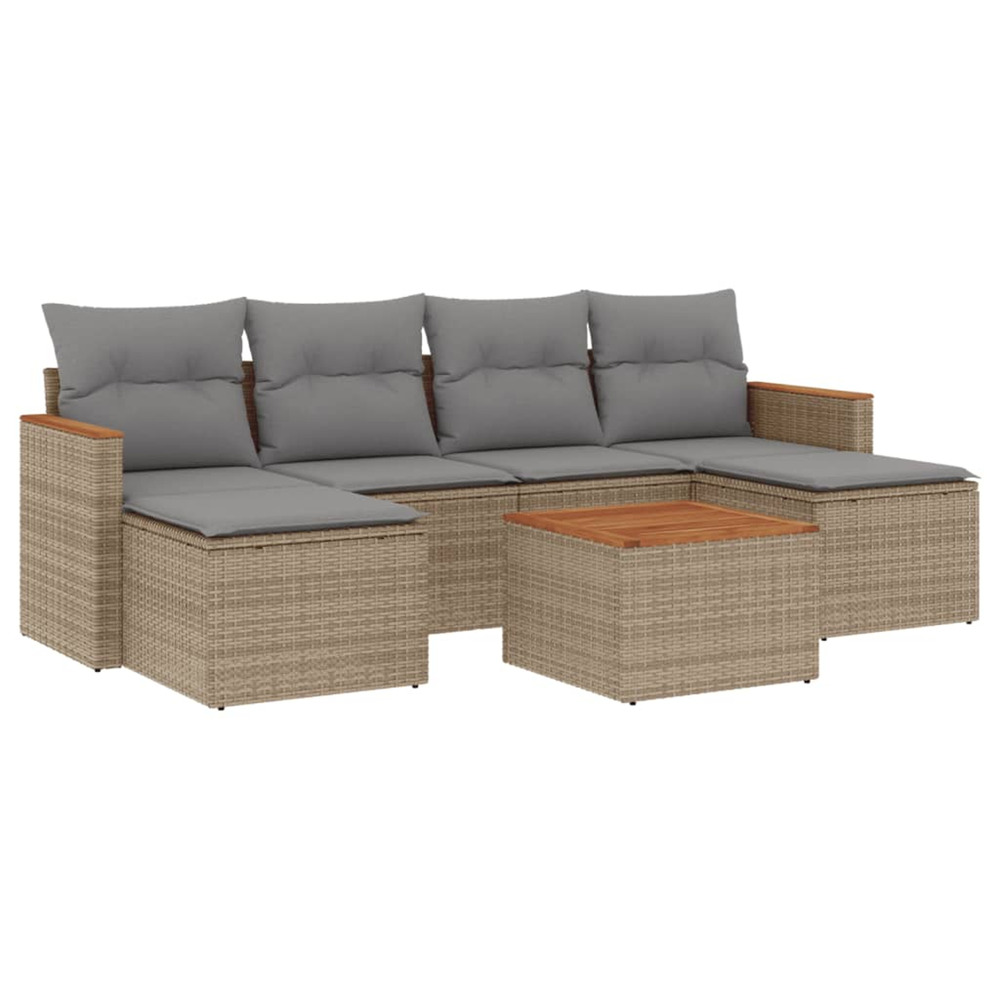 Salon de jardin avec coussins 7 pcs beige résine tressée