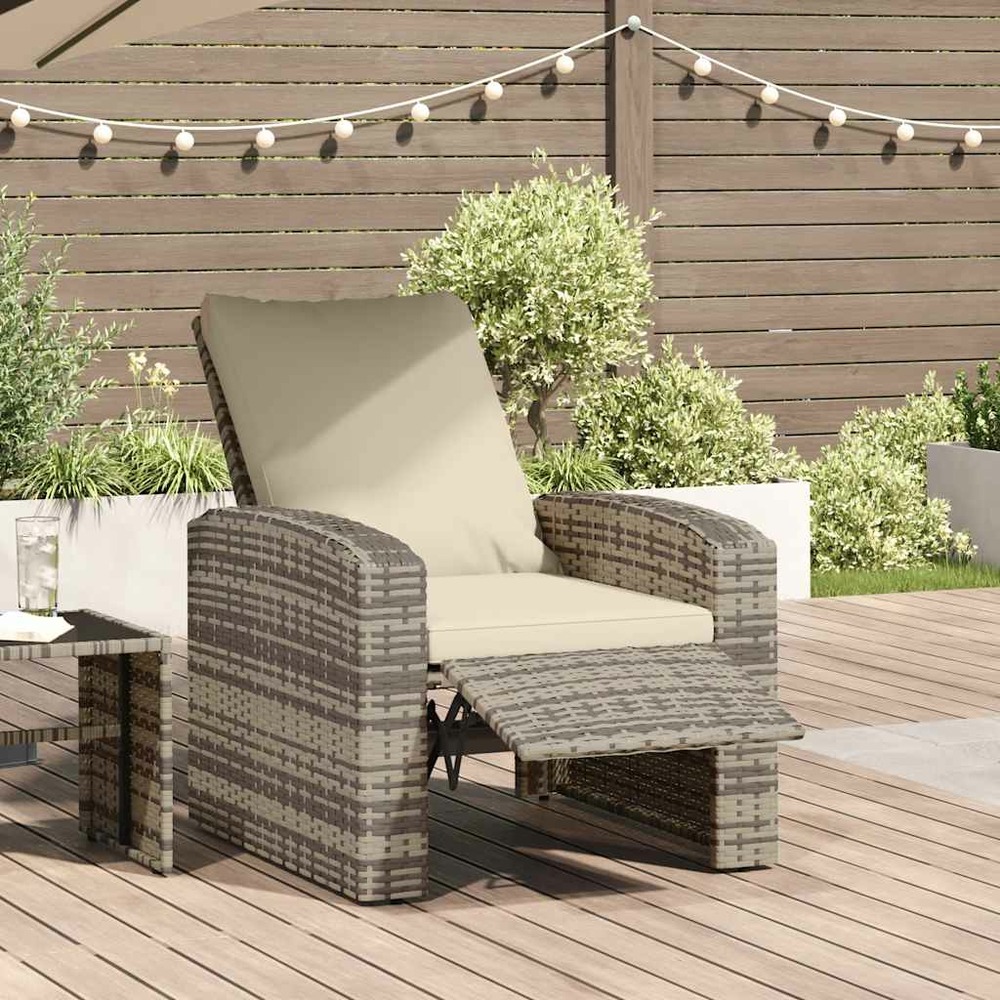 Fauteuil inclinable de jardin avec coussins marron clair rotin