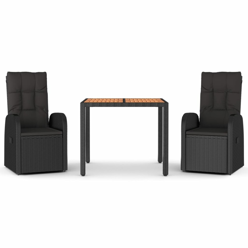 Ensemble à manger de jardin avec coussins 3 pcs noir