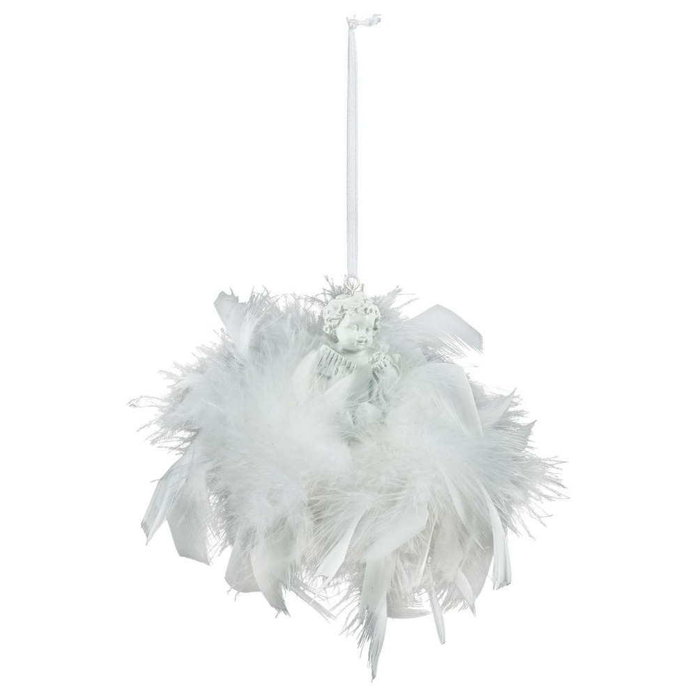 Suspension de noël plumes ange sur couronne