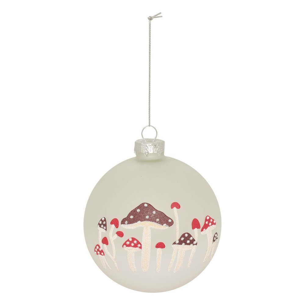 Boule verre champignons d.10cm blanc