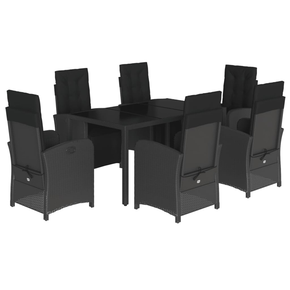 Ensemble à manger de jardin coussins 7pcs noir résine tressée