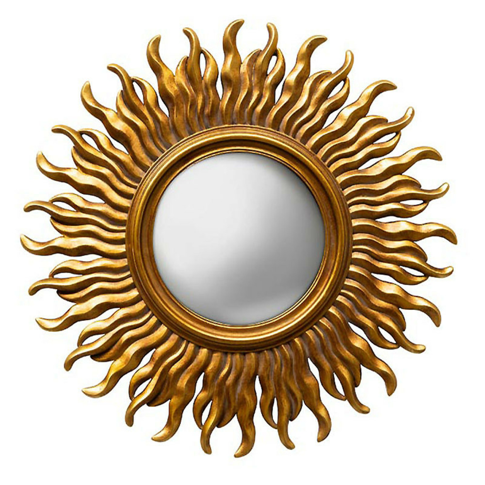 Miroir enflammé convexe résine doré 35cm