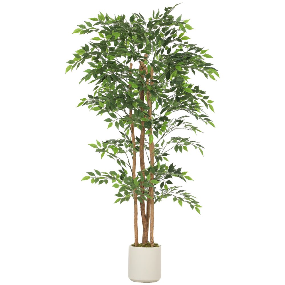 Grand arbre artificiel banian tronc bois massif pot ciment salon chambre 180cm vert