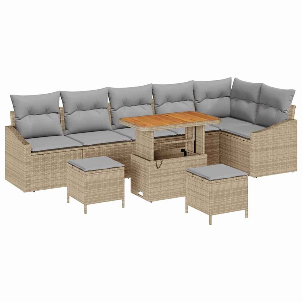 Ensemble de canapé de jardin 9 pc beige polyrotin