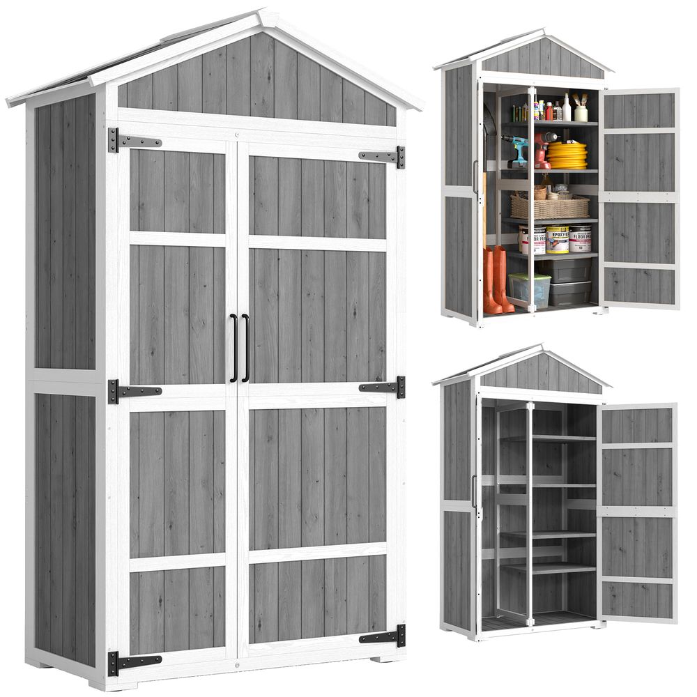 Armoire de jardin bois sapin rangement outils toit métal étanche 105x55x179cm gris - comfortxl outdoor living