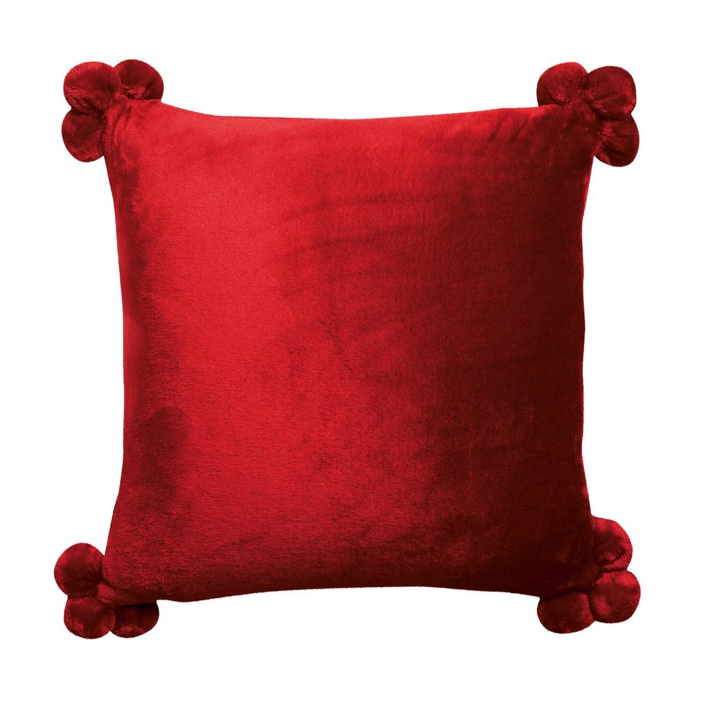 Coussin tender pompons rubis 45 x 45 cm