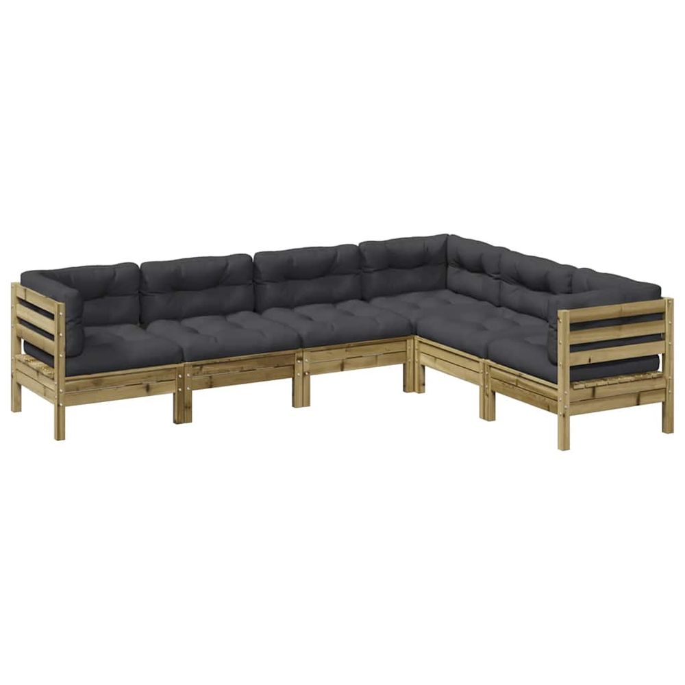 Salon de jardin 6 pcs avec coussins bois de pin imprégné