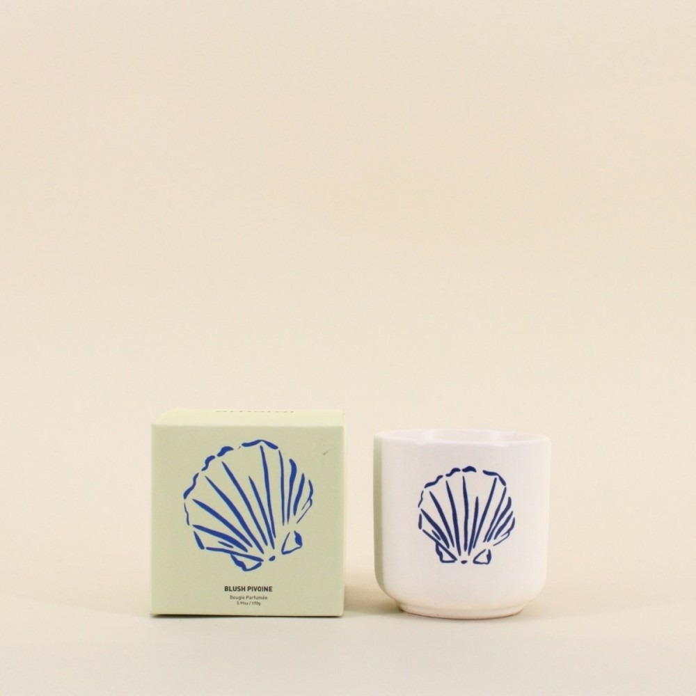 Bougie parfumée céramique 170g, boite cadeau coquillage