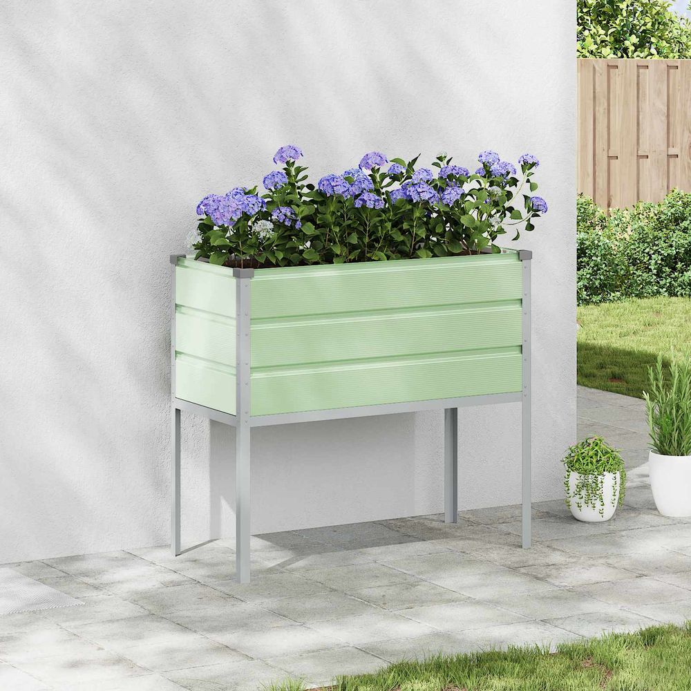 Bac à planter surélevé en acier 100x45x90 cm pour balcon et terrasse vert pastel