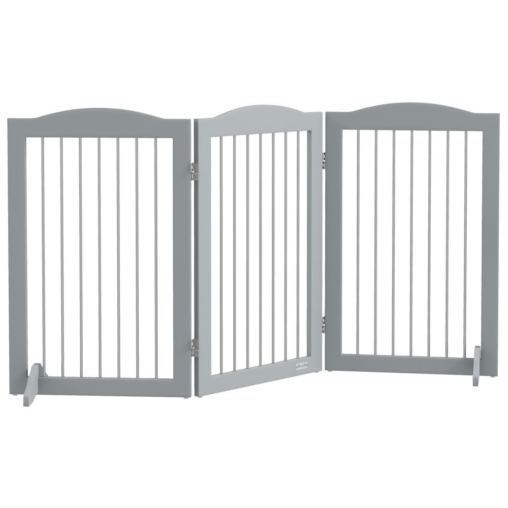 Barrière de sécurité mdf acier chiens maison 3 panneaux pliables 154x80cm gris
