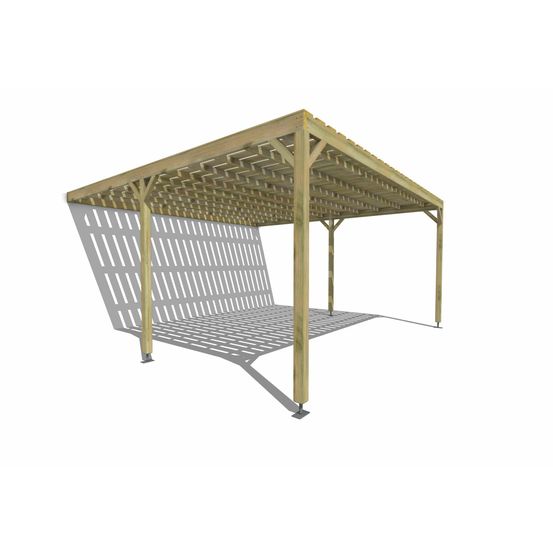 Pergola bois • 5m x 5m • adossée • sens largeur • platelage bois • livraison comprise