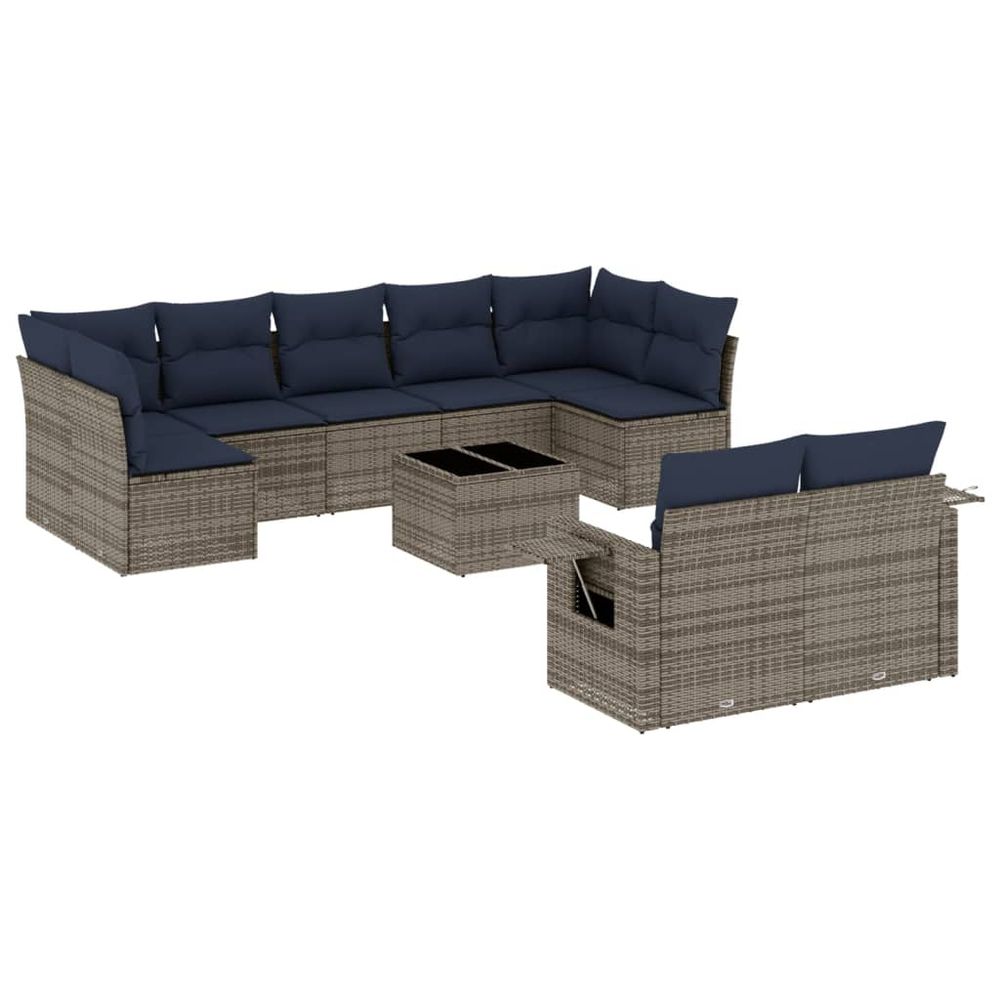 Ensemble de canapé de jardin 10 pcs avec coussins gris