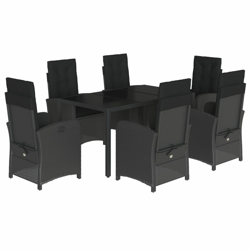 Ensemble à manger de jardin coussins 7pcs noir résine tressée