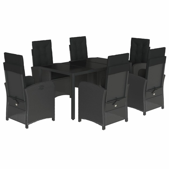Ensemble à manger de jardin coussins 7pcs noir résine tressée
