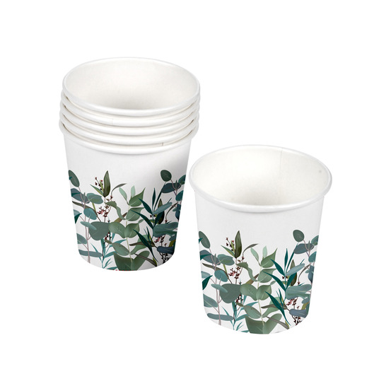 10 gobelets en carton branche d'eucalyptus