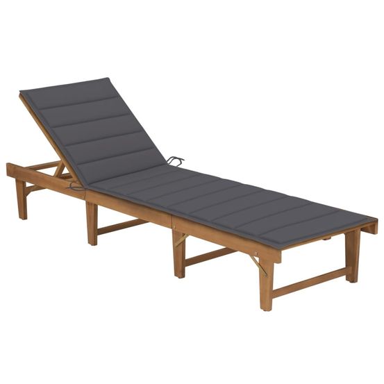 Chaise longue pliable avec coussin bois d'acacia solide bain de soleil